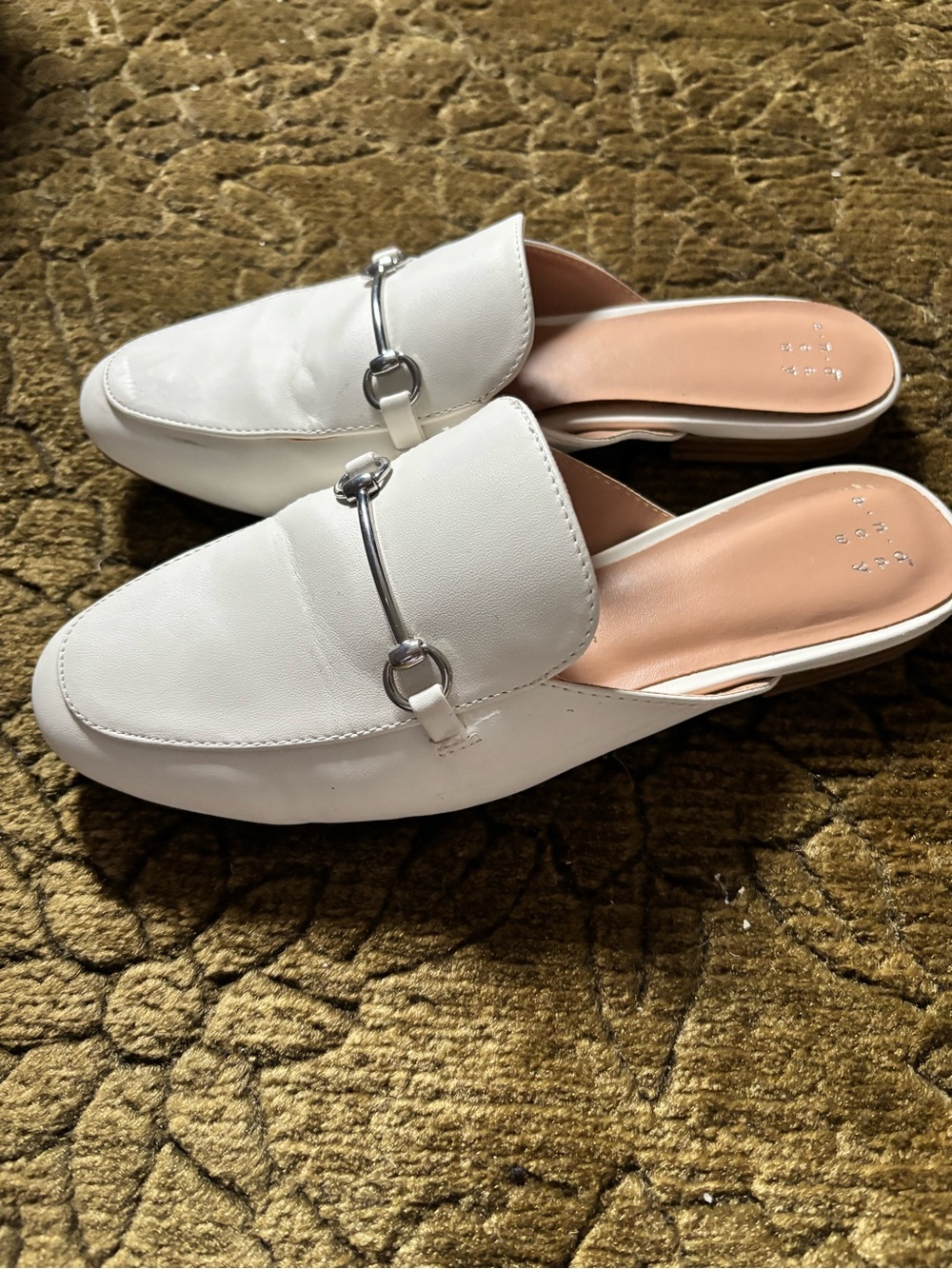a new day White Slip-On Mule Loafers with Silver Bit